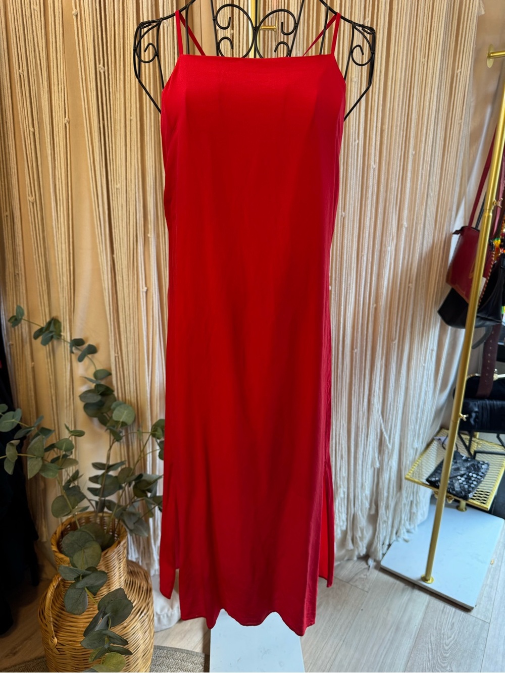 Madewell Silk Square-Neck Cross-Back Slip Midi Dress red size 2 Item L8755